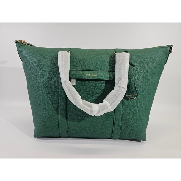 Maison de Sabre Large Leather Weekender Bag Emerald Green Duffel Tote Carry On - Picture 4 of 17